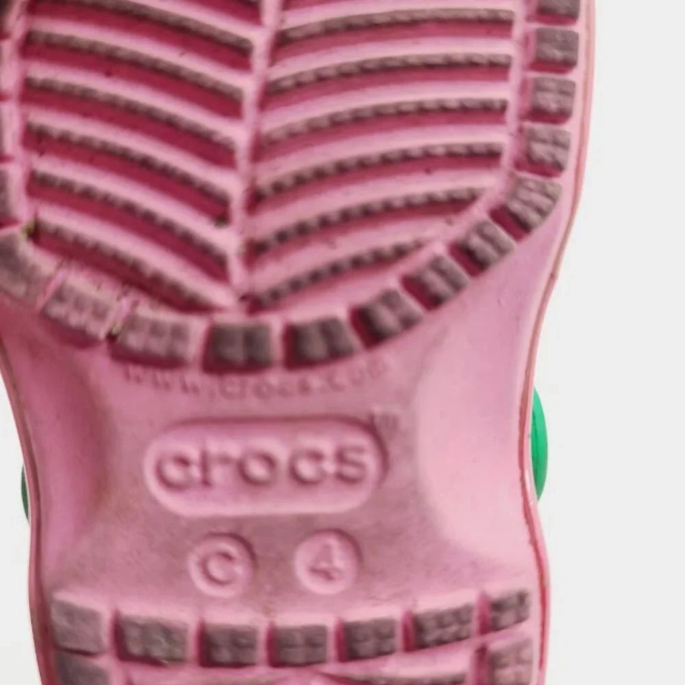 Crocs Girl's Pink Green Classic Rancher Adjustable Slip-On‎ Casual Clogs Size 4